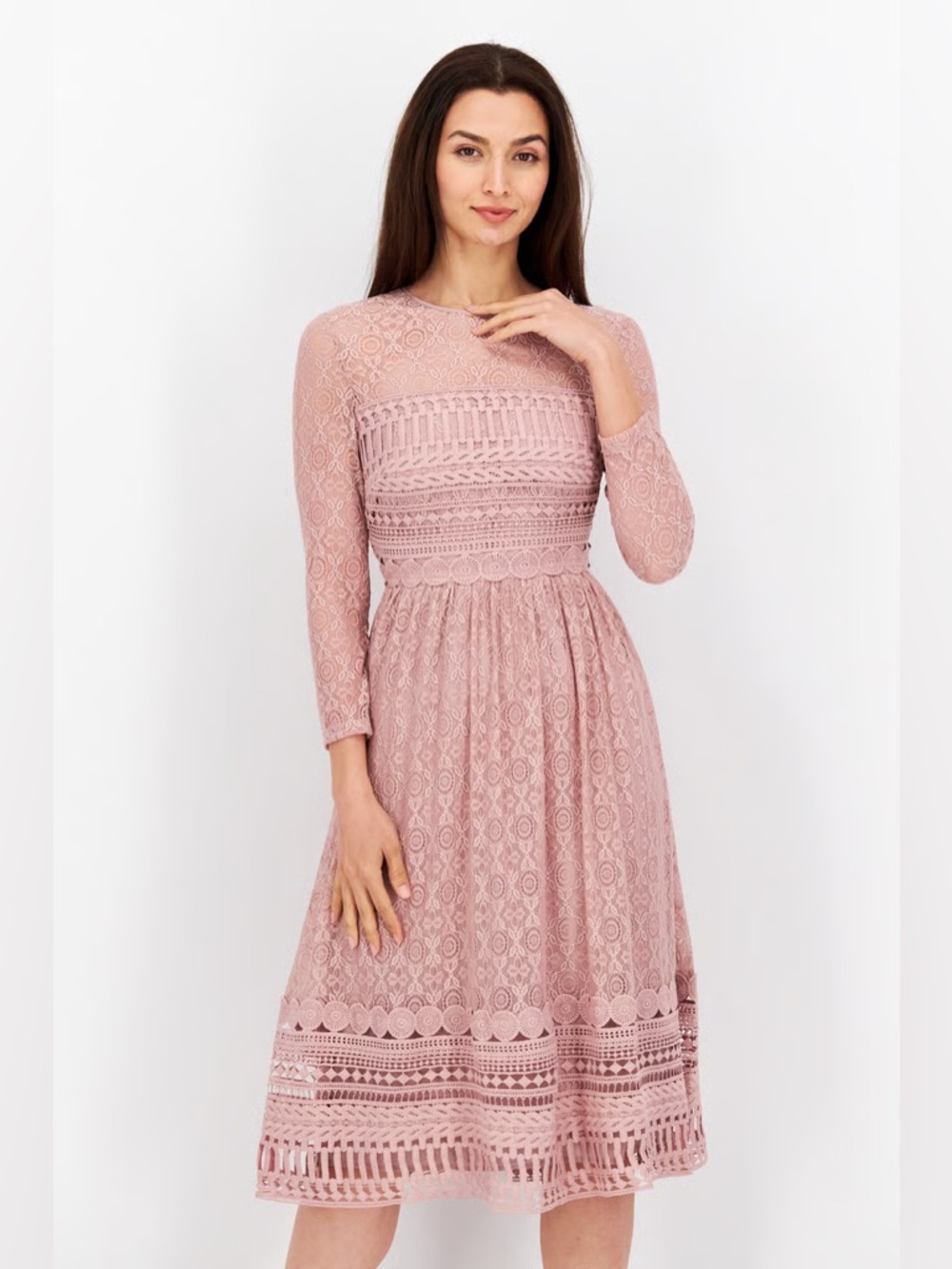 ASOS Design Women Lace Embroidered Midi Dress in Pink NWT - Picture 3 of 11